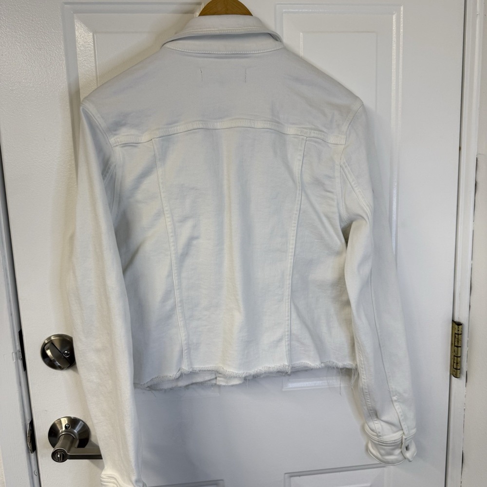 Vintage 7 FOR‎ ALL MANKIND Luxe Denim Trucker Jacket White Women Sz Large - Picture 2 of 6
